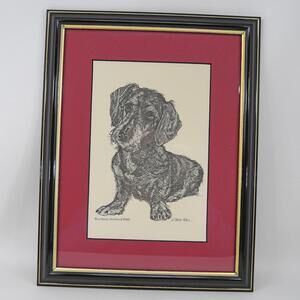 Wire Haired Dachshund Dog G. Marlo Allen Framed Print Art Pen Drawing Sketch VTG